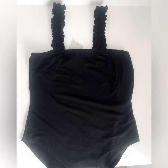 NEW Black Sleeveless Bodysuit Stretchy Ruffle Detail Straps Size Large - Picture 1 of 4